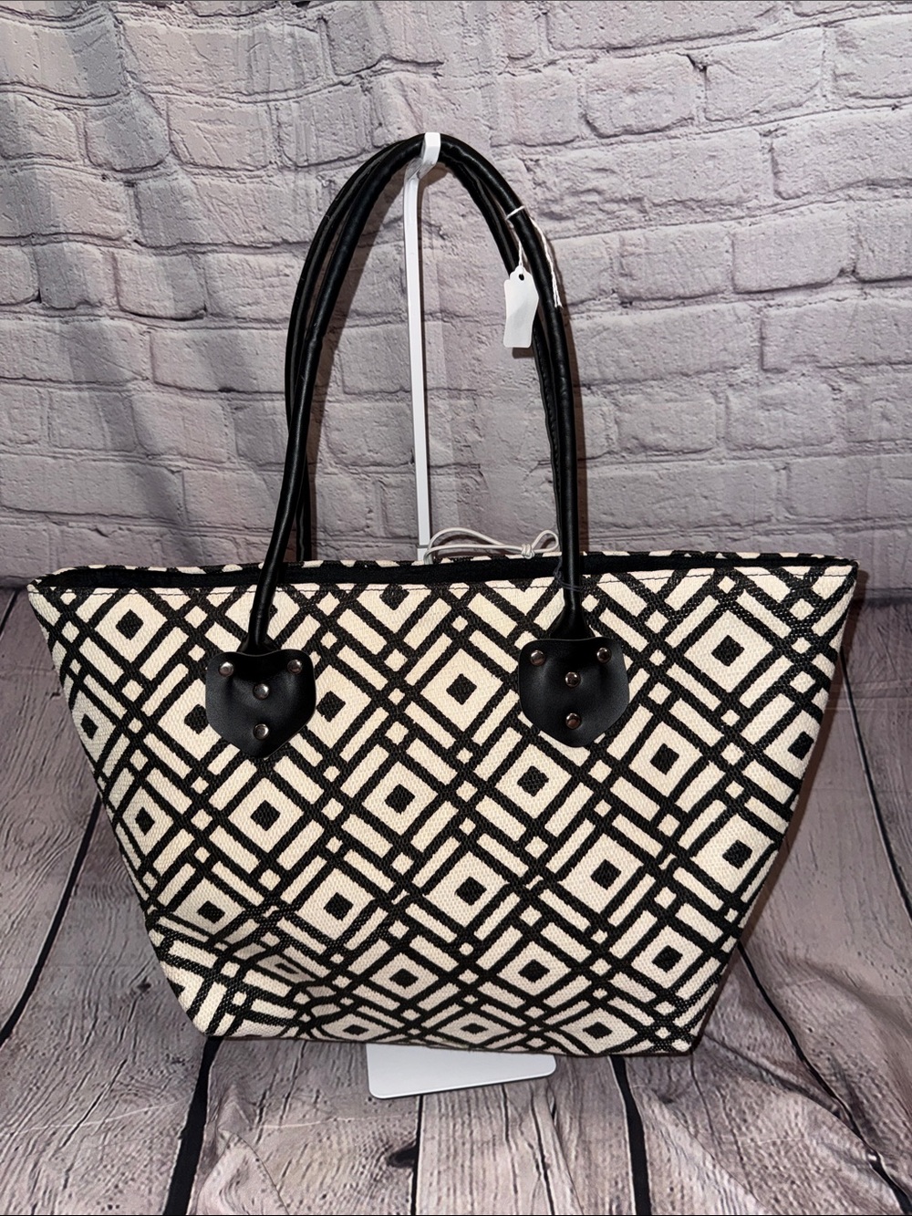 Black & White Geometric Canvas Tote Bag - Picture 1 of 5